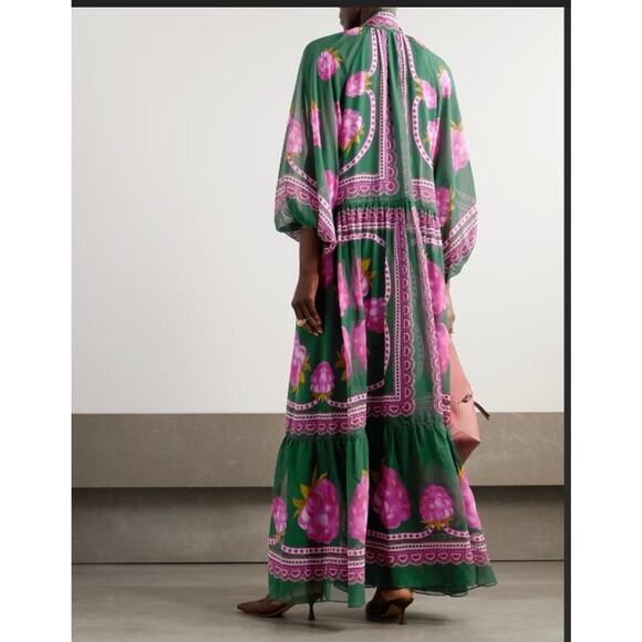 LA DOUBLEJ Sz L Large Athena Dress Silk Maxi Pink Green - Picture 14 of 14